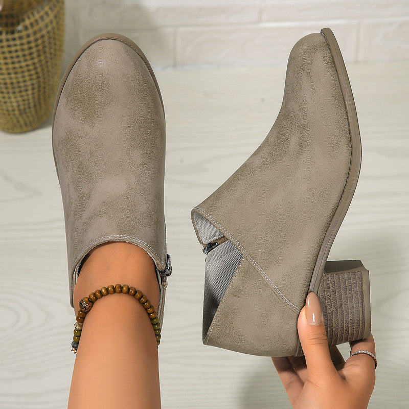 Chunky Heel Round Toe Ankle Boots for Women