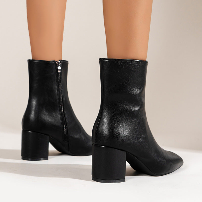 Chunky Heel Pointed Toe Boots for Women