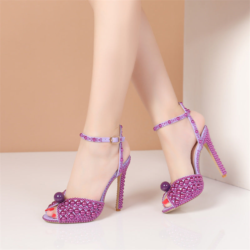 New Rhinestone Pearl Peep-Toe Heels