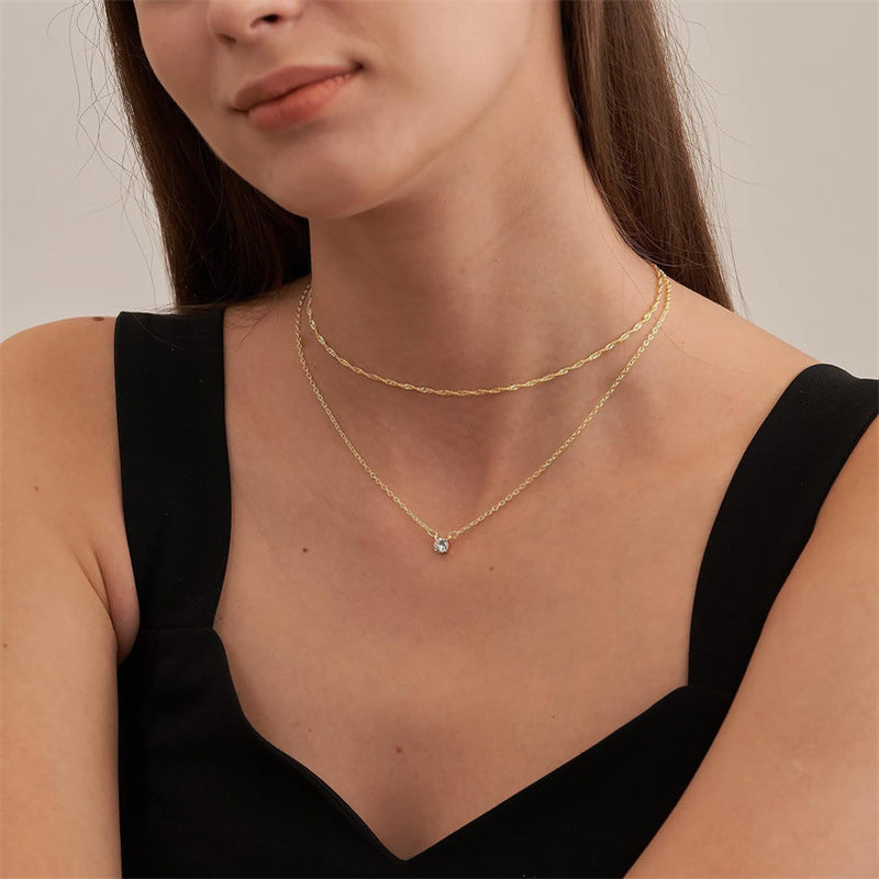 Zircon Double-layer Water Ripple Clavicle Necklace