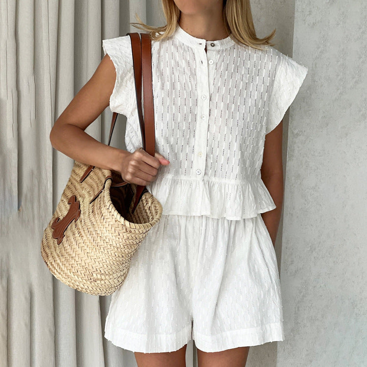 Summer Jacquard Shirt and Shorts Set