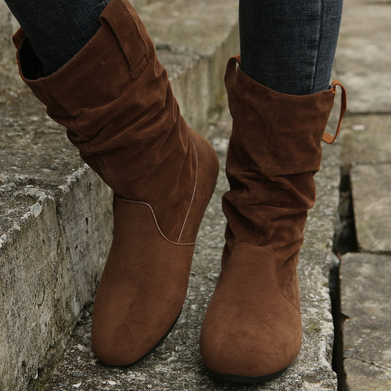 Round Toe Suede Mid-Calf Boots for Women