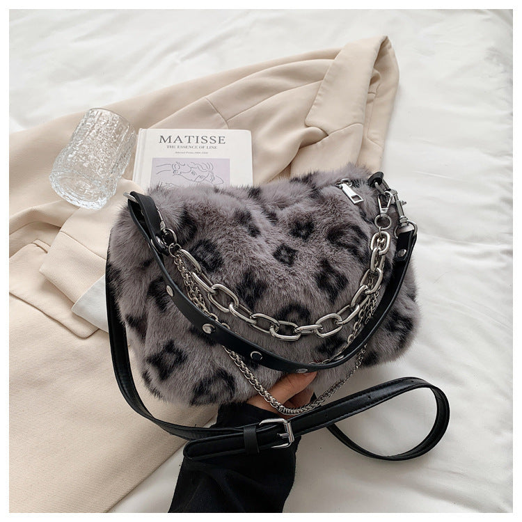 Winter Plush Chain Shoulder Bag for Women