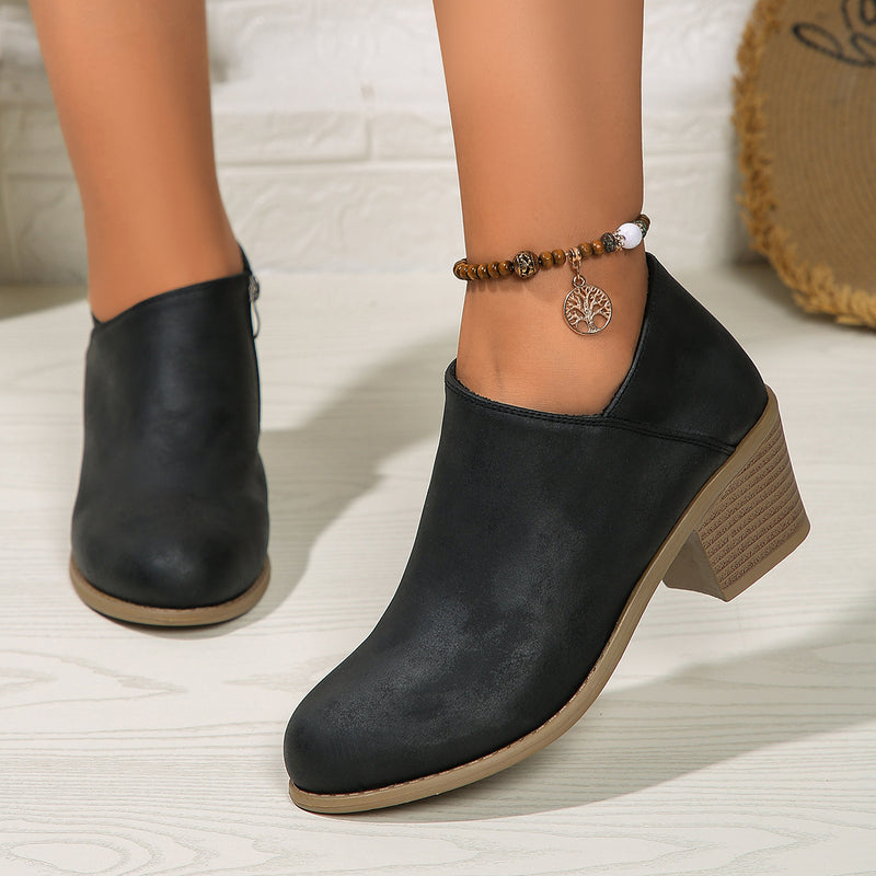 Chunky Heel Round Toe Ankle Boots for Women