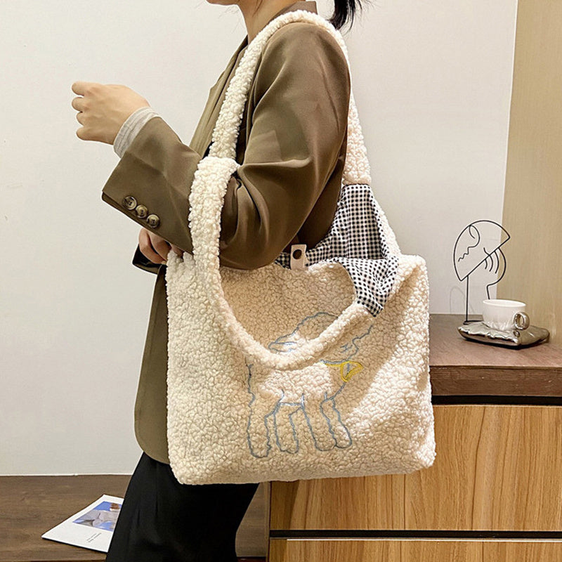 Lamb Winter Shoulder Bag for Women