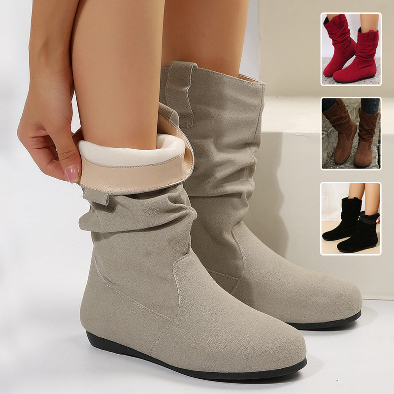 Round Toe Suede Mid-Calf Boots for Women