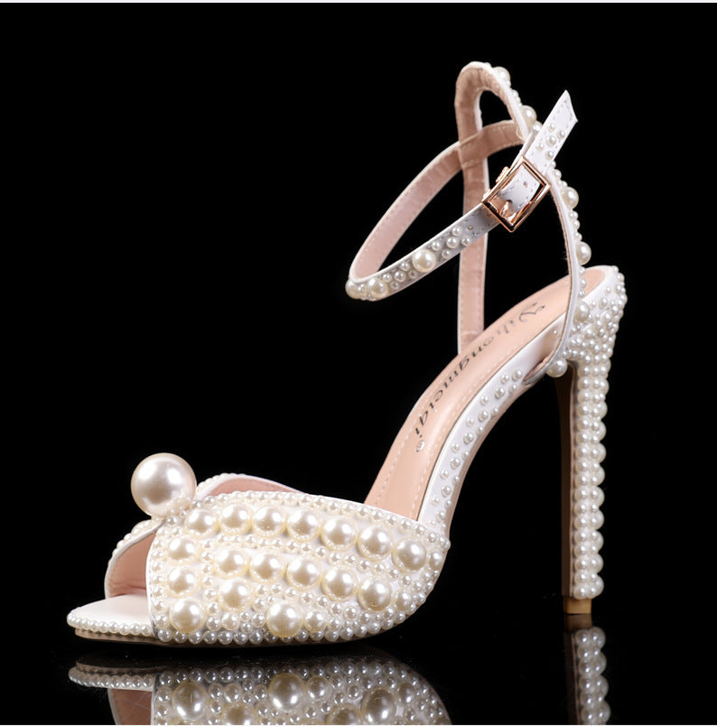 New Rhinestone Pearl Peep-Toe Heels