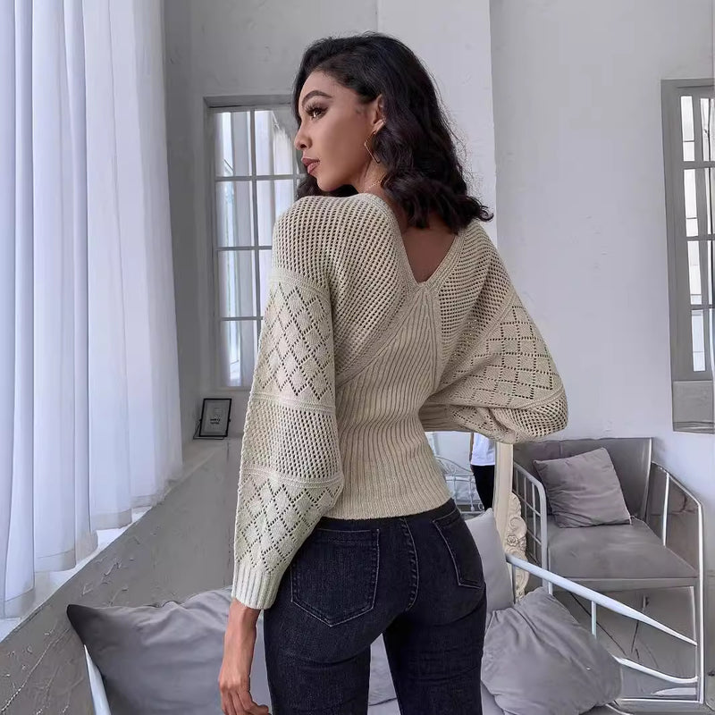 Hollow V-neck Sweater for Women