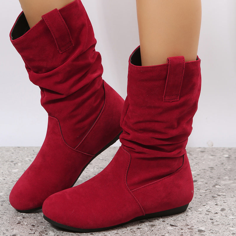 Round Toe Suede Mid-Calf Boots for Women