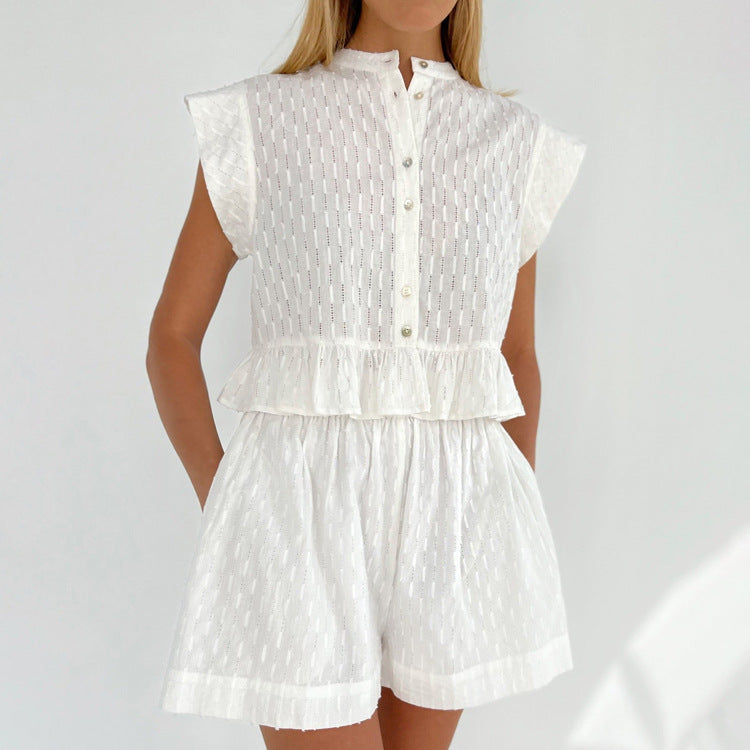 Summer Jacquard Shirt and Shorts Set