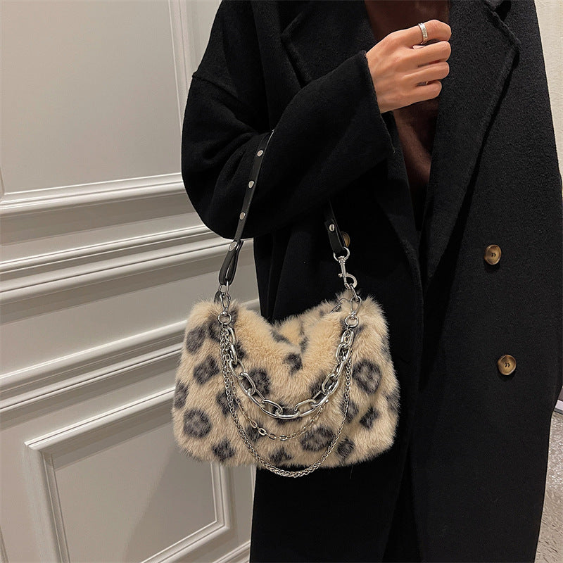 Winter Plush Chain Shoulder Bag for Women