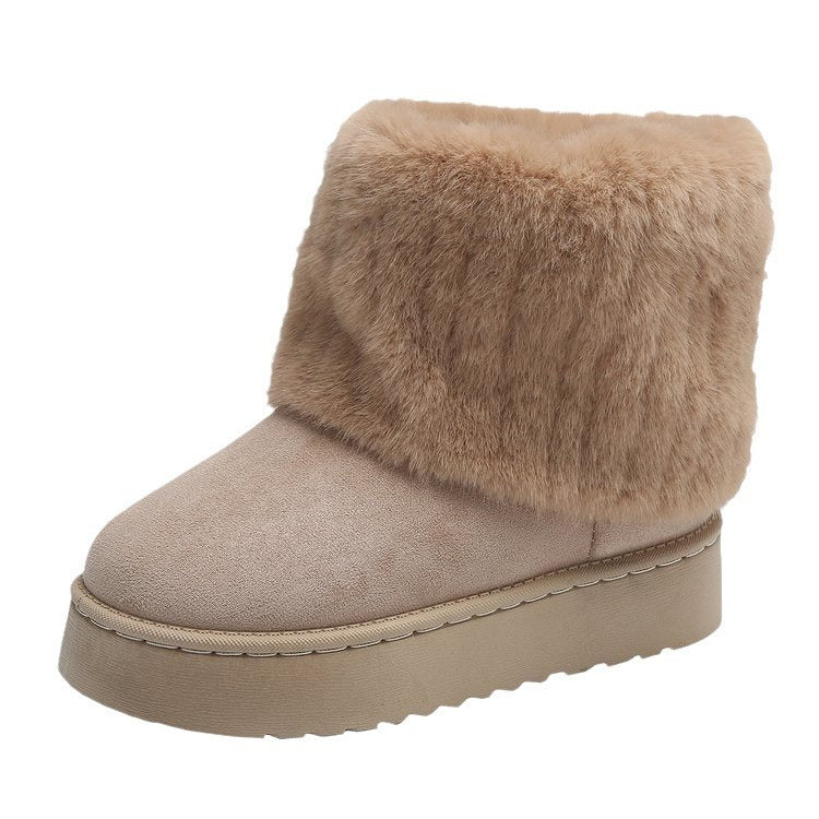 Thick-Soled Plush Mid-Tube Snow Boots