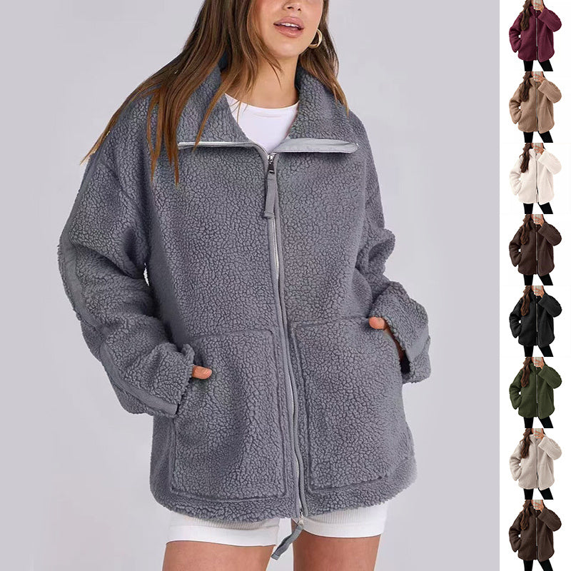 Winter Lapel Zip-up Coat - Women&