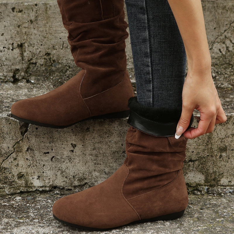 Round Toe Suede Mid-Calf Boots for Women