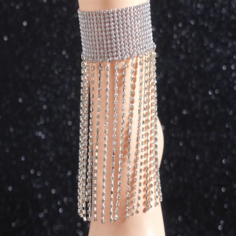 Multi-Layer Rhinestone Tassel Anklet